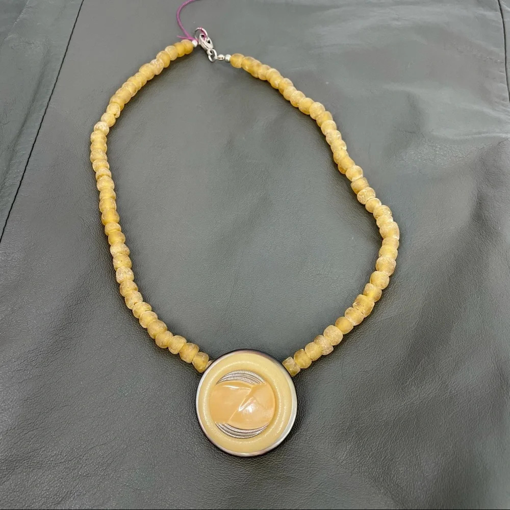 Sea glass and handmade pendant necklace Ocre